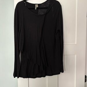 Long sleeve black shirt with layers, front and back